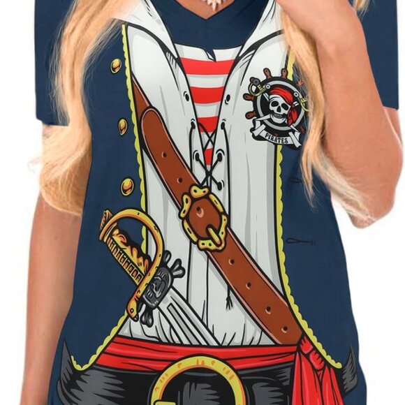 Other - Womens Pirate T-Shirt Lightweight Casual V Neck Short Sleeve Trendy Fun